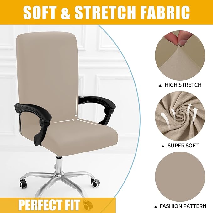 Smiry Stretch Printed Office Computer Chair Covers, Universal Desk Rotating Chair Slipcovers Removable Washable, Soft Fit Anti-Dust Spandex Protector Cover with Zipper, Taupe