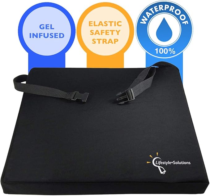 Lifestyle Wheelchair Cushion, Waterproof Orthopedic Gel Seat Pad for Back Support,Coccyx, Sciatica, Pressure Sores and Tailbone Pain Relief (18" X 16" X 3")