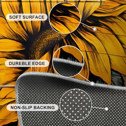 Sunflower Round Rug - 3ft Washable Sunflower Round Area Rug for Bathroom, Western Country Circle Rugs Soft Non-Slip Carpet for Kitchen Bedroom Kids Room Decor Mat