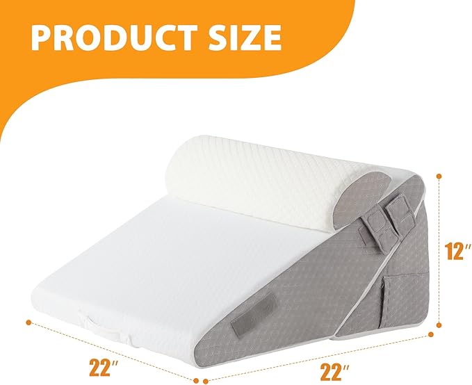 Ruqmuis 3PCS Wedge Pillow Set for After Surgery, Adjustable 9&12 Inch Bed Wedge Pillow for Sleeping, Incline Pillow Wedge for Headboard, Post Surgery, Acid Reflux, Neck&Back Support, White/Grey