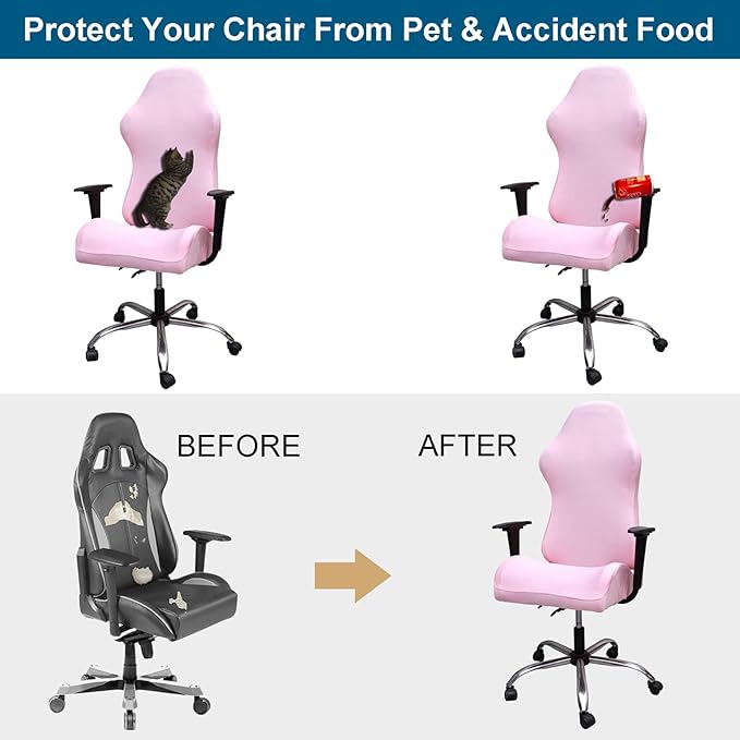 WOMACO Gaming Chair Slipcover Stretch Seat Chair Cover for Leather Computer Reclining Racing Ruffled Gamer Chair Protector (Pink, One-Size)