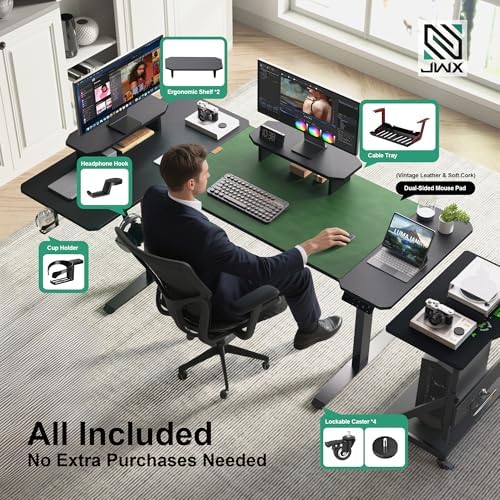 JWX 63-Inch L Shaped Standing Desk, Dual Motor, Reversible Design
