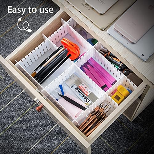 45 Pack Drawer Dividers, Plastic Adjustable Drawer Storage Organizer for Tidying Clutter Socks, Underwear, Makeup, Kitchen, Dresser White