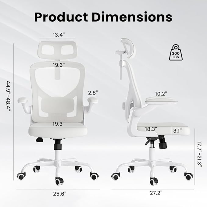 Breathable Mesh Elegance Office Chair, Modern Refined Office Chair with Adjustable Lumbar & Headrest, Minimalist Single Sofa Chairs for Home Office & Study, White