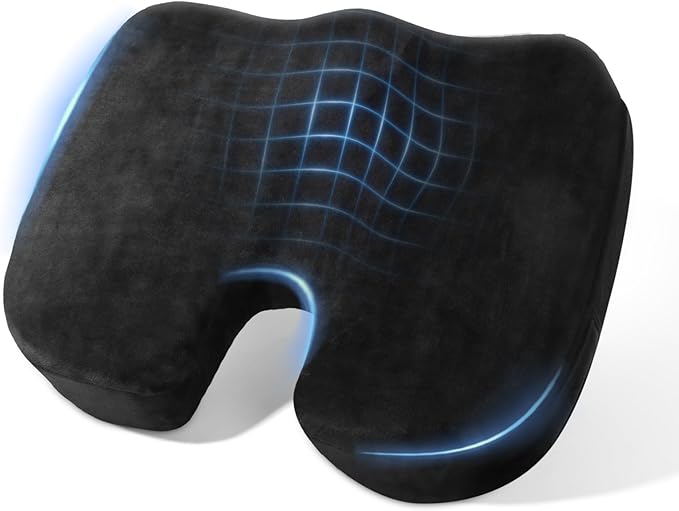 Memory Foam Seat Cushion for Office Chair & Car - Tailbone, Sciatica & Coccyx Pain Relief Butt Pillow - Ergonomic Desk Chair Pad for Long Sitting, Gaming & Travel, Black