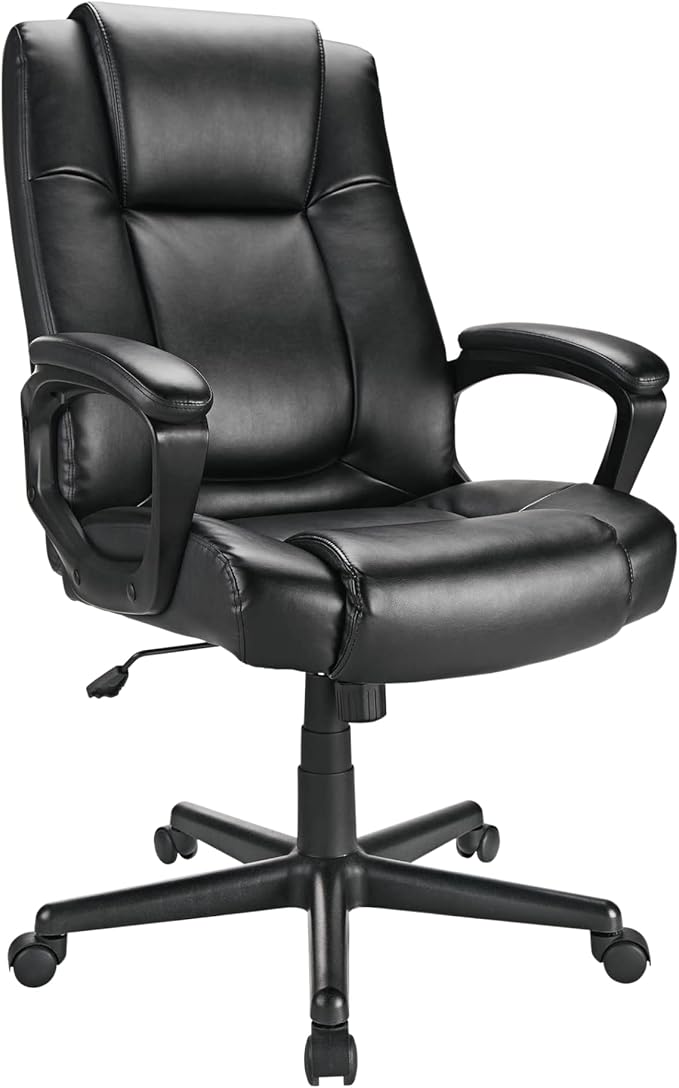 Realspace® Hurston Bonded Leather High-Back Executive Office Chair, Black, BIFMA Compliant