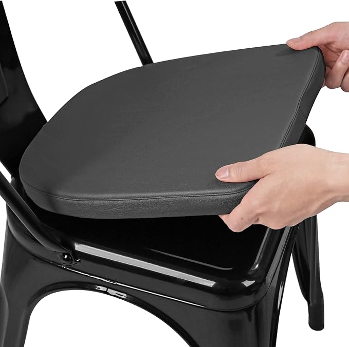 SINOSSO Modern Faux Leather 14" Metal Chair Cushion, Leathaire Magnetic Chair Pad for Dining Kitchen Cafe Bistro Stackable Chair (U-Shape, Black, 1)