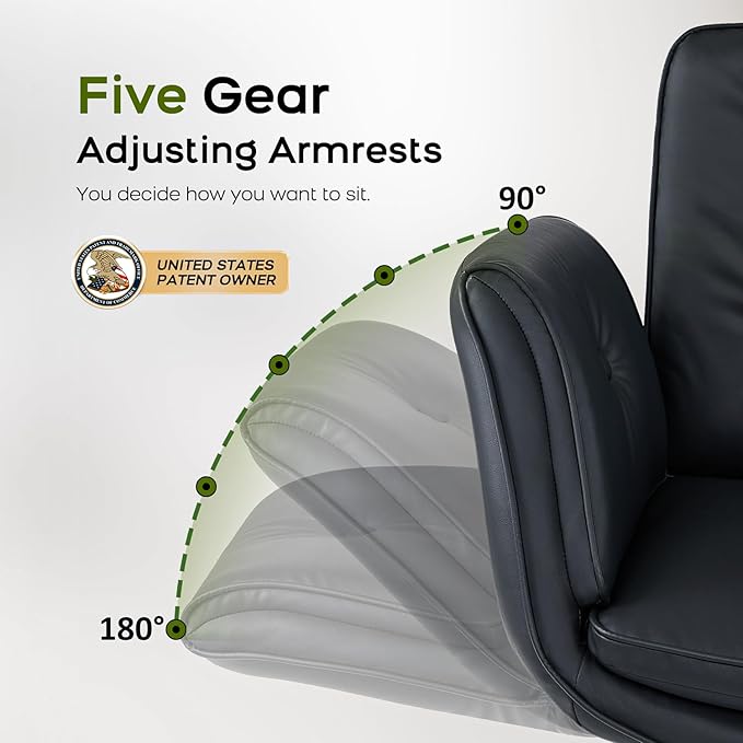 amseatec Criss Cross Office Chair, PU Leather Vanity Chair with 5-Level Adjustable Armrests & Swivel, Ergonomic Criss Cross Chair for Home Office Bedroom Makeup（Black）