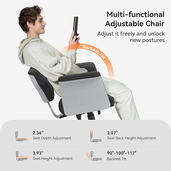 Newtral Freedom-X Criss Cross Chair with Wheels & Amrests- Cross Legged Office Chair with Laptop Tray, Multi-Position Recliner Chair, Adjustable Ergonomic Chair, Relax, Work from Home
