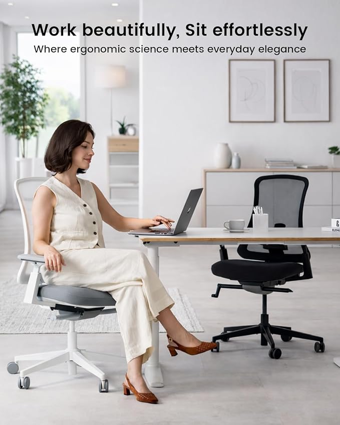 ProtoArc Ergonomic Office Chair - Flexer Pro Mesh Desk Chair with Lumbar Support for Women, Slide Seat & 4D Armrests, Tilt Lock | Stylish & Comfortable for Home Office, Computer Work - White