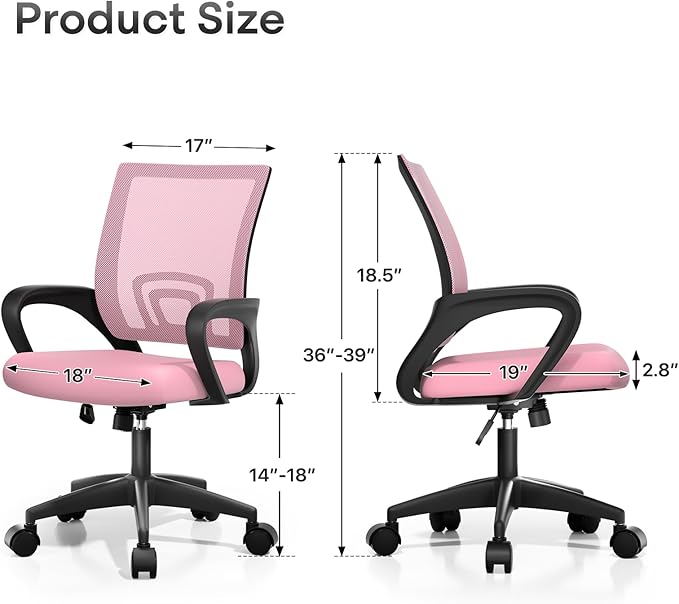 Athena Collection Office Chair - 330Lbs, Breathable Mesh Desk Chair Thickness Cushion with Lumbar Support & Armrest, Rolling Swivel Adjustable Tilt Lock for Home Office/Gaming, Bedroom Study