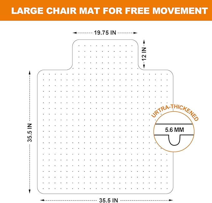 Chair Mat for Carpet- Low Pile (1/4" Thick) Carpet Protector for Office Gaming Computer Desk Chair. Heavy Duty Desk Chair Mat for Carpeted Floors, Semi Transparent (with Lip（Thickened）)