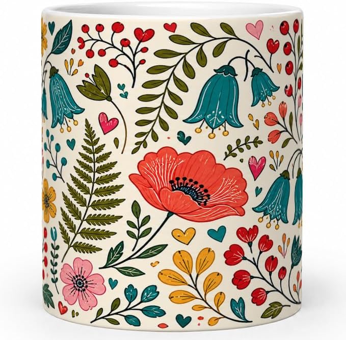 Pen Holder for Desk Ceramic Pencil Cup, Cute Makeup Brush Desk Organizer, Desk Accessories, School Supplies, Teacher Appreciation Gifts, Birthday Christmas Gift for Women (Red-Flower)