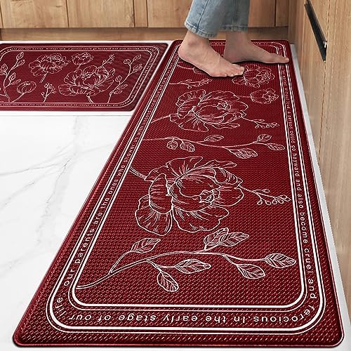 Kitchen Floor Mat Set of 2, Anti Fatigue Kitchen Mat 17"x47"+17"x29"