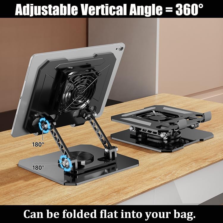 360° Rotating Desk Stand Holder with USB Cooler for iPad/Tablets