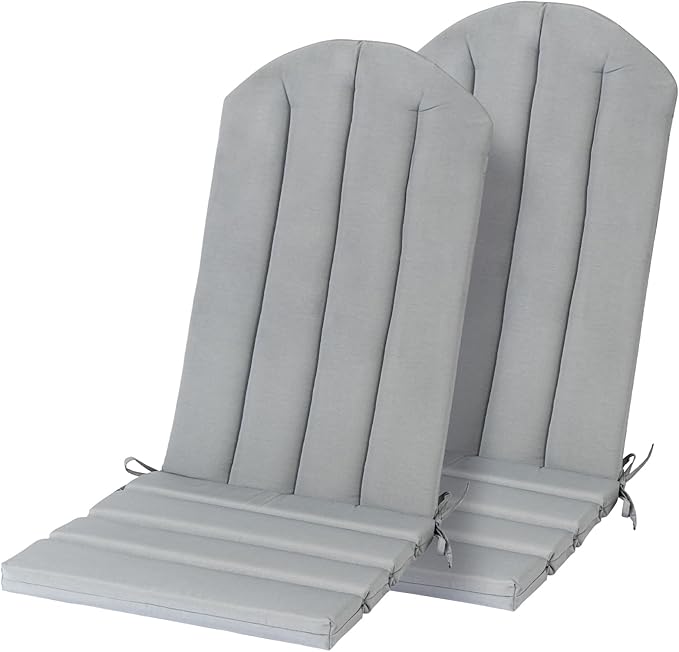 Adirondack Chair Cushion Set of 2 Indoor Outdoor Furniture Cushions Rocking Chair Cushions with Straps Replacement Folding Patio Chair Pad,19.7x18.9x1.5 Inch（Grey）