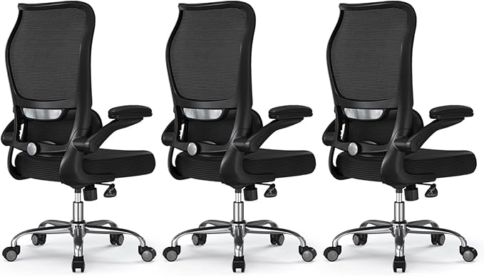 TRALT Ergonomic Office Chair - Desk Chair with Wave High Back Adjustable Lumbar Support Computer Chair - Gaming Chairs Mesh Backrest and PU Leather Seat for Home Reading Chairs (Black Pack of 3)