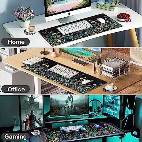 Desk Mat, Large Gaming Mouse Pad with Wrist Rest, 4in1 XXL Mousepad Floral