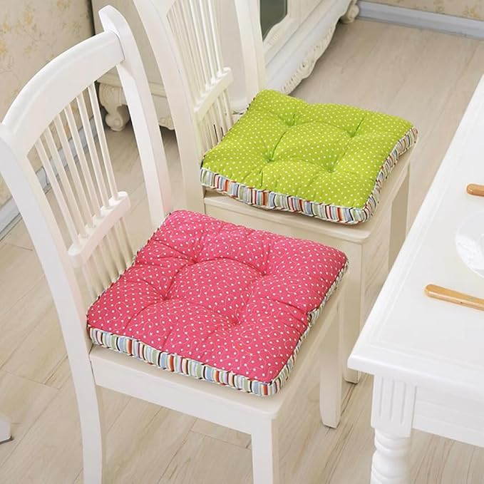 Boho Cotton Quilted Chair Cushion for Dining Chairs Non Slip Soft Comfortable Chair Pads with Ties Patchwork Printed Seat Cushion for Kitchen Chairs Office Chairs (Green,16"x16")