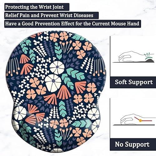Ergonomic Wrist Support Mouse Pad, Comfortable Computer Mouse Pad with Non-Slip PU Base for Home Office Working Gaming (Creative Flowers)