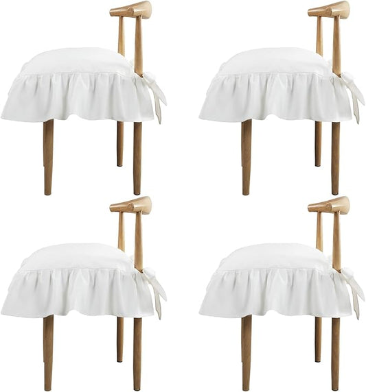 4 Pcs Ruffle Chair Cushions Cover 17.5''x17.5'' French Chair Pad Slipcover with Ties Ruffled Skirt Seat Cover Farmhouse Decor Covers Only, for Home Dining Kitchen Chairs Cushion
