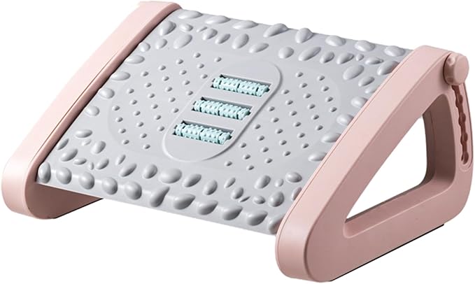 Foot Rest,Foot Rest for Under Desk,Ergonomic Rocking Foot Nursing Stool,Foot Stool with Casters Relieving Pressure for Foot Relaxation & Massage at Home & in The Office Pink