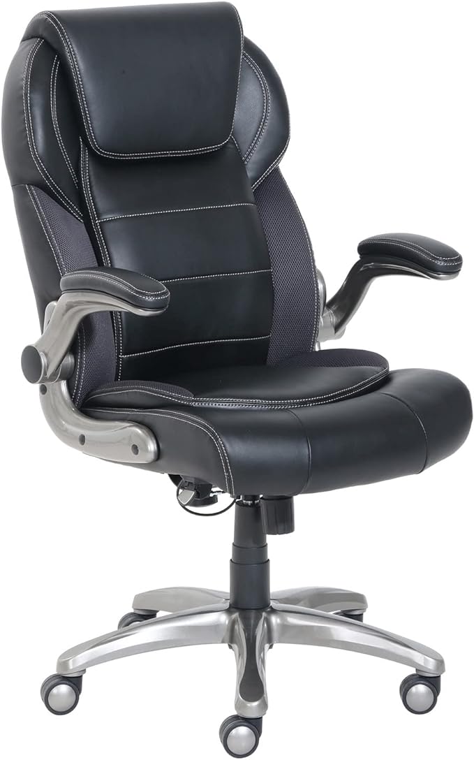 Amazon Basics Ergonomic High-Back Office Chair with Flip-Up Arms, Adjustable Lumbar Support, Height Adjustable, 29.5"D x 27.5"W x 44.75"H, Black