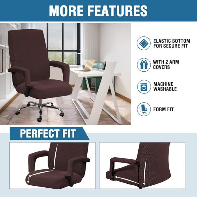 H.VERSAILTEX Office Chair Cover- Large Removable Computer Cover for with Zipper Universal Rotating Desk High Back Seat Washable Protector Pets,Brown
