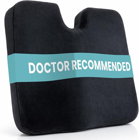 Vive Memory Foam Seat Cushion – Tailbone Pain Relief, Sciatica, Coccyx & Back Support for Office Chair, Car Seat, Wheelchair & Airplane, Water-Resistant Cover, 2-Layer Foam Comfort, Wheelchair (Black)