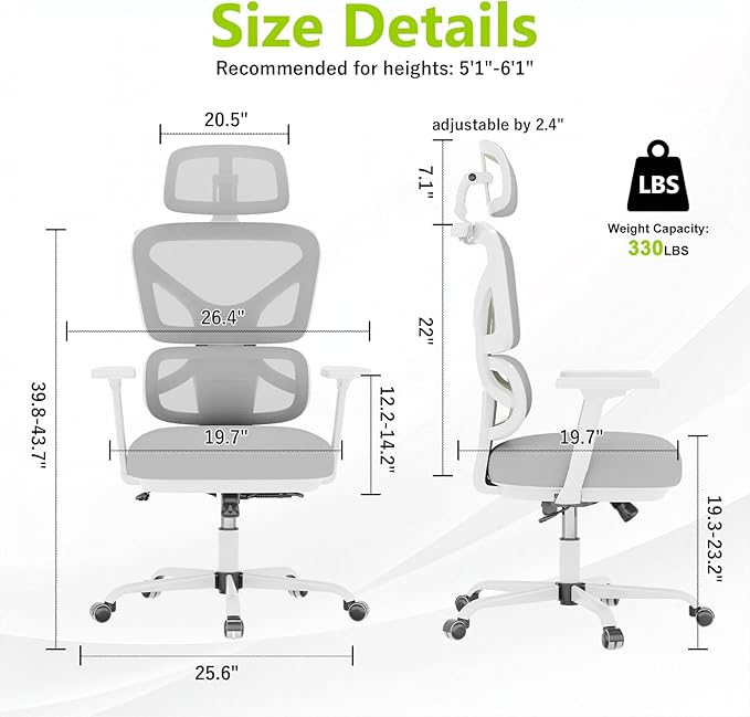 Ergonomic Office Chair Mesh Desk Chair with Lumbar Support and Headrest, High Back Computer Chair with Armrest and Tilt Lock, Home Office Desk Chairs for Men Women