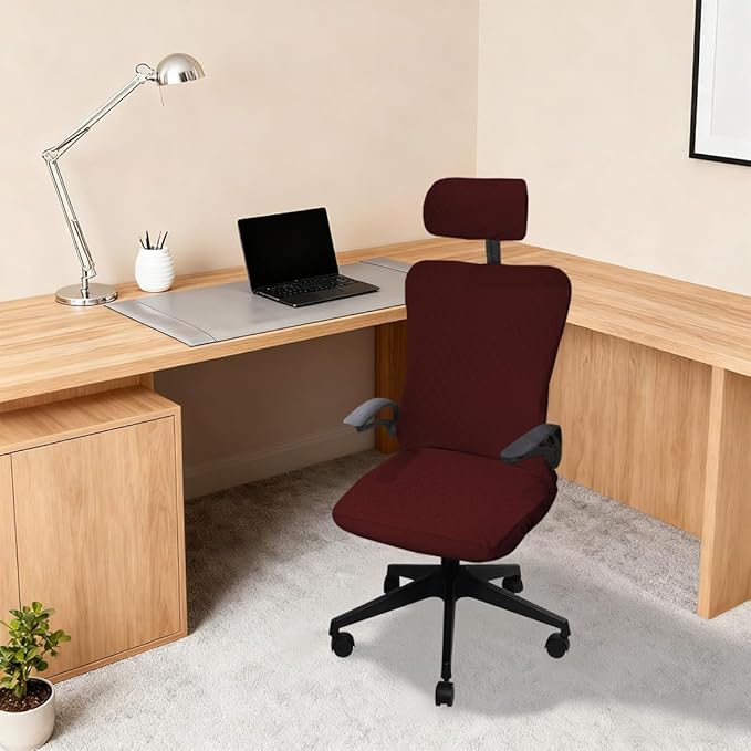 Ergonomic Office Chair Covers Set with Headrest Cover Stretch Desk Computer Chair and Headrest Slipcovers Washable Protector Slipcovers for Swivel Computer Chair 2 Pieces Wine Red