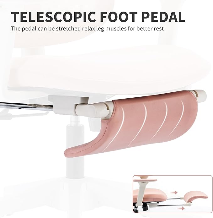 Ergonomic Office Chair with Footrest, 90-135° Reclining High Back Desk Chair with Lumbar Support, 2D Headrest, 2D Armrests, Computer Chair for Long Hours, Pink