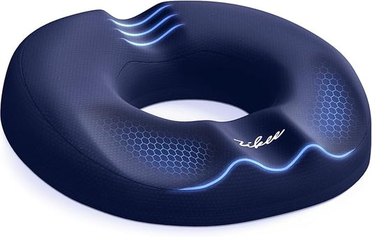 ZIKEE Donut Pillow Seat Cushion for Tailbone Pain, Hemorrhoid Pillow with Pressure Relief Hole & Thigh Slope Design for Postpartum & Post Surgery Sitting Relief (Blue, Large)