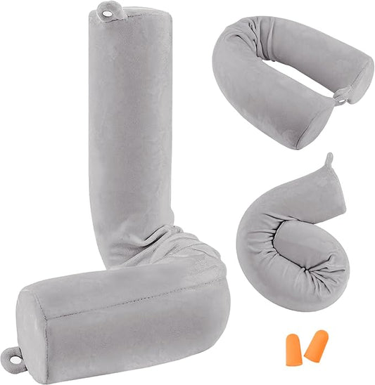 Twist Memory Foam Travel Pillow for Neck, Chin, Lumbar and Leg Support-for Travling on Airplane, Train, Bus or at Home-Adjustable, Bendable Roll Pillow with Washable Soft Cover