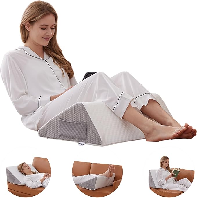 Knee Wedge Pillow, Memory Foam Leg Pillow Bed Wedge for Sleeping, Post Surgery Triangle Pillow Wedge for Knee Support, Leg Elevation, Knees Hip Back Pain Relief (23.6" x 26" x 10", Extra Large, White)
