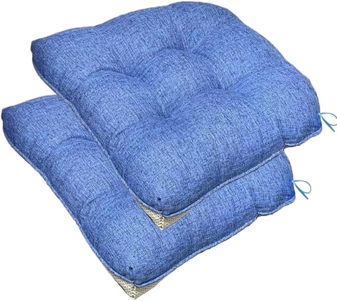 Chair Cushions for Dining Chairs, 18" X 17" U Shape Indoor Chair Pads with Ties for Dining Chairs Kitchen Office, Tatami Floor Pillow Patio Chairs Cushions - Pack of 2 (Blue)