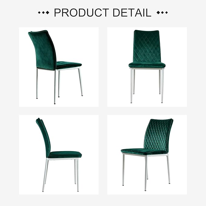 Lightdot Dining Chairs Set of 2, Accent Parsons Diner Chair Upholstered Fabric Stylish Kitchen Chairs with Metal Legs and Padded Seat for Dining Room, Vanity, Living Room, Bedroom Office,Green