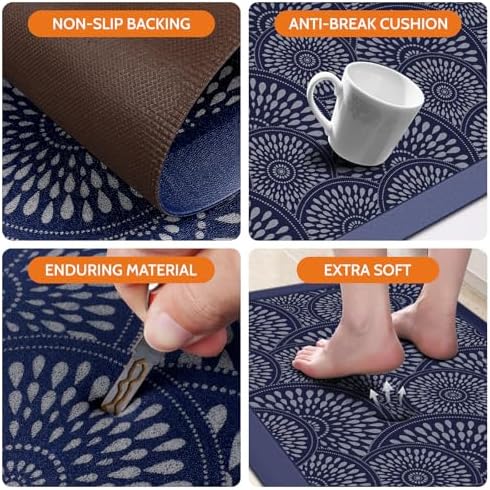 Mattitude Kitchen Mat, 17.3x39in Heavy Duty Ergonomic Comfort Foam Standing Desk Mat, Waterproof Non-Slip Standing Mats and Rugs for Kitchen, Office, Laundry, Blue