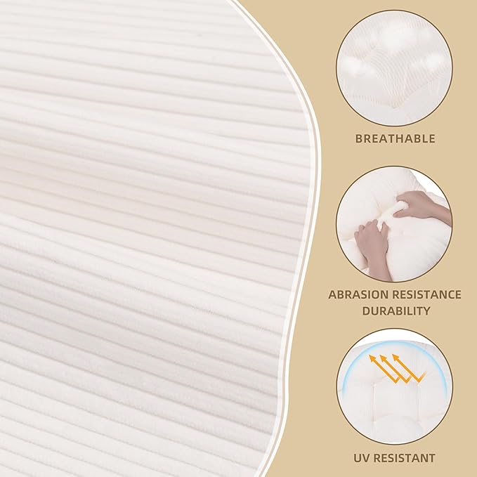 Rocking Chair Cushion - Corduroy Fabric, High-Density Sponge, Durable Comfort Non-Slip Bottom Tufted Seat Pads with Ties, Corduroy︱White, 44x19x4 inch