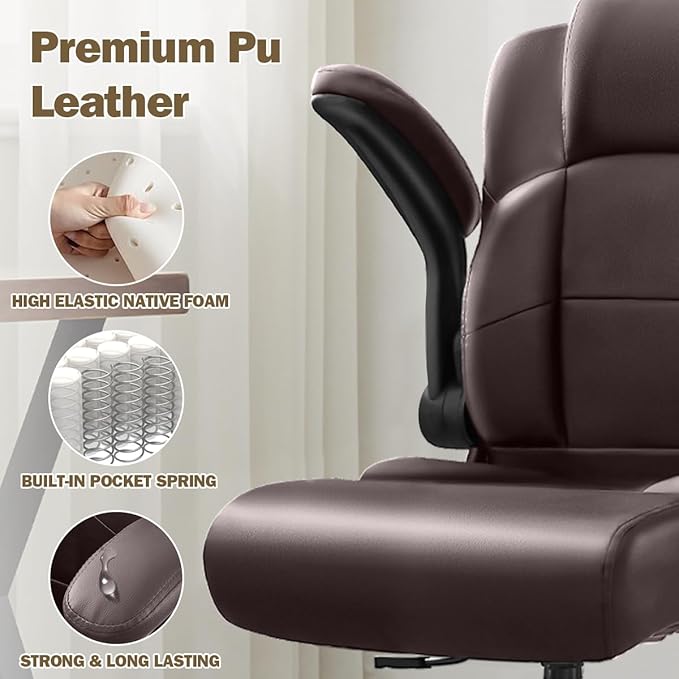 Ergonomic Drafting Chair,Tall Office Chair for Standing Desk with Flip-Up Armrests,Adjustable Foot Ring & Height, High Leather Executive Office Chair for Home,Drawing or Counter Height Use