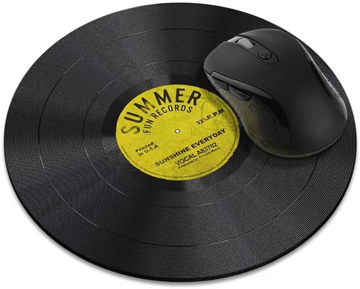 WIRESTER Non-Slip Round Mousepad, Vintage Vinyl Record Yellow Mouse Pad for Home, Office and Gaming Desk