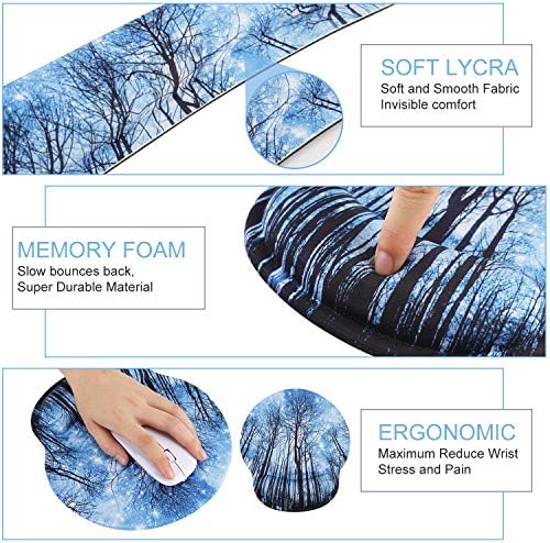 Mouse Pad Keyboard Wrist Rest, Gel Non Slip Rubber Wrist Support Rest Mouse Pad for Home Office, Computer Laptop Desk Typist Gamer, Comfy Cushion Mousepad with Memory Foam Ergonomic, Galaxy Forest