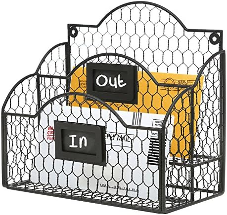 MyGift Black Mail Organizer, 2 Compartment Desk File Holder with Labels