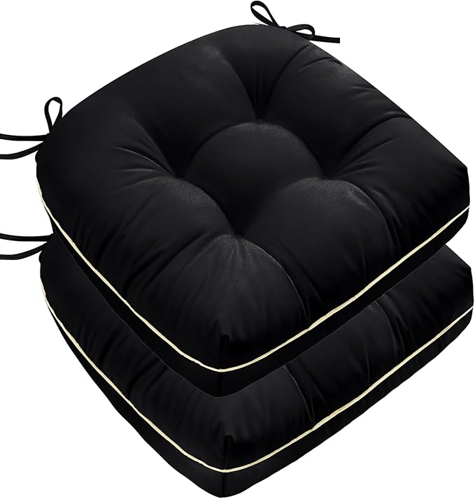 1 MIDDLE ONE Outdoor Chair Cushions Set of 2, Outdoor Cushions for Patio Furniture and Wicker Chair, Memory Foam Patio Seat Cushion Pads with Ties, 19 x 19 Inch (Black)