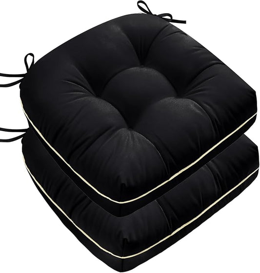 1 MIDDLE ONE Outdoor Chair Cushions Set of 2, Outdoor Cushions for Patio Furniture and Wicker Chair, Memory Foam Patio Seat Cushion Pads with Ties, 19 x 19 Inch (Black)