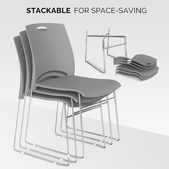 VINGLI Stacking Chairs Set of 8 Stackable Office Chairs with Metal Sled Base, Ergonomic Plastic Seat, Stacking Chairs for Waiting Room Break Room Banquet Guest, Grey