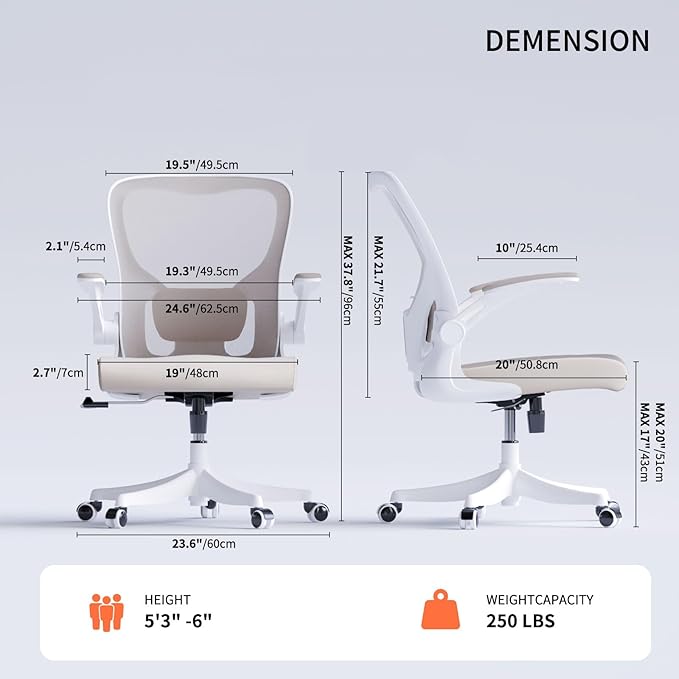 Ergonomic Office Desk Chair, 90°-125° Tilt Back Home Desk Chair with 360° Swivel & Mute Wheels, High Back Mesh Computer Chair for Adults with Lumbar Support, 330 LBS Capacity(01Khaki)