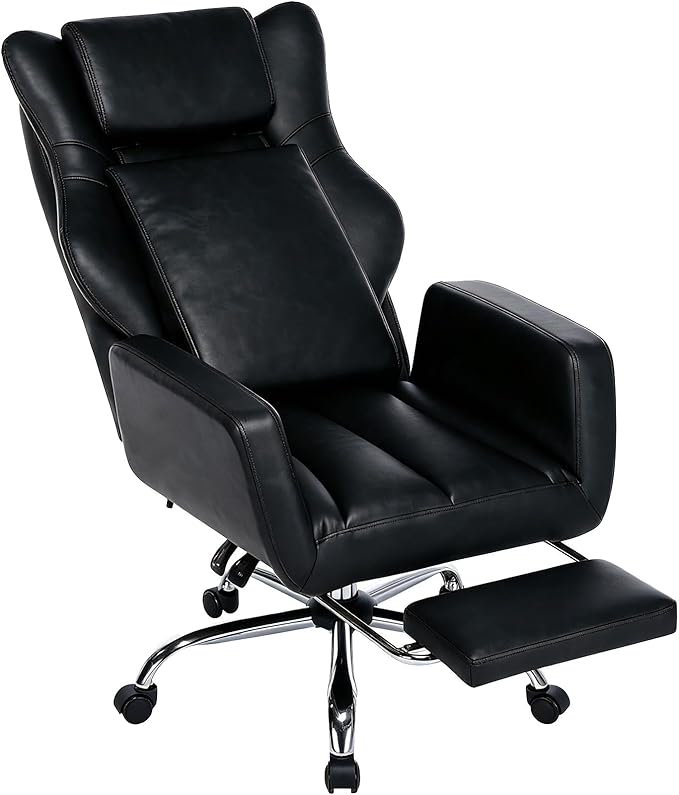 DYHOME Criss Cross Office Chair with Footrest, Executive Ergonomic Flip-Up Armrest Chair, Adjustable Reclining Computer Desk Chair for Working, Gaming, Relaxing, Black PU Leather