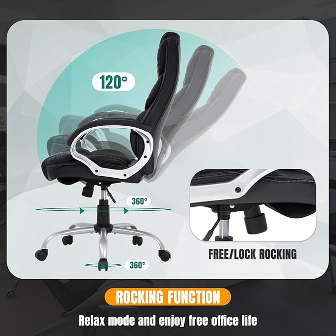 BestOffice Ergonomic Office Chair Desk Chair Computer Chair with Lumbar Support Arms Executive Rolling Swivel PU Leather Task Chair for Women Adults, Black