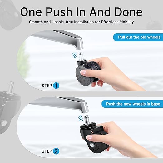 Nefish Office Chair Caster Wheels 2 Inch, 11mm, Heavy Duty Replacement Rubber Chair Casters, Support 750lbs(Set of 5), Quiet Rolling Desk Chair Rollers, Safe for Hardwood Floors&Carpet, Universal Fit